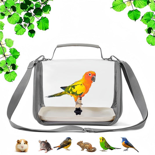 Long tailed parrot's small bird travel carrier cage, including tray and wooden standing sea bass, with external birdcage, small sun Xuan Feng portable bag(Grey small size)