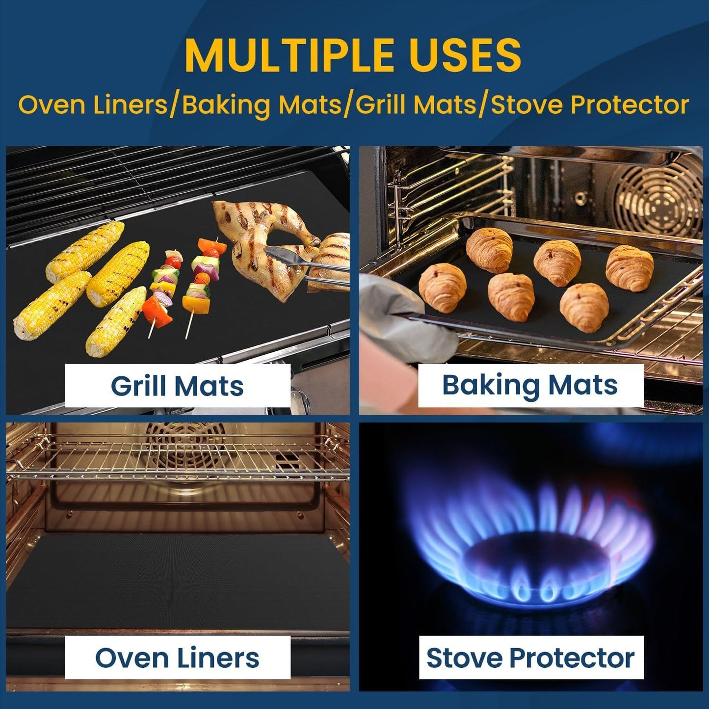 Cooks Non-Stick Oven Protector Mat - 5 Heavy Duty Nonstick Oven Rack Liners to Protect Convection, Electric, Gas, & Microwave Ovens - Heat Resistant Baking Mat(Only cushion)