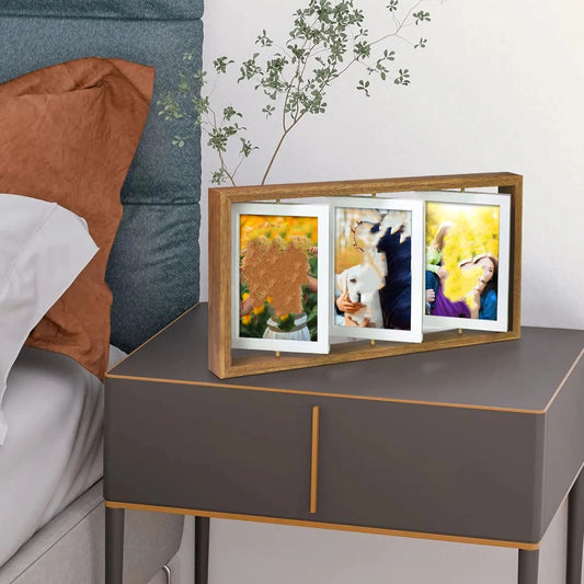 4x6 Rotating Picture Frame Desktop Rustic 4x6in Wooden Photo Frames, Double Side-Display 6 Photos, Floating 4x6 Collage Family PictureFrame for Tabletop Display