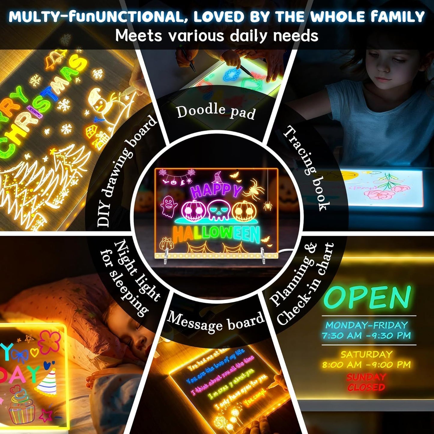 LED Drawing Board Doodle Glow Board for Christmas Gift, Room/Store/Festival,etc LED Glow Drawing Board