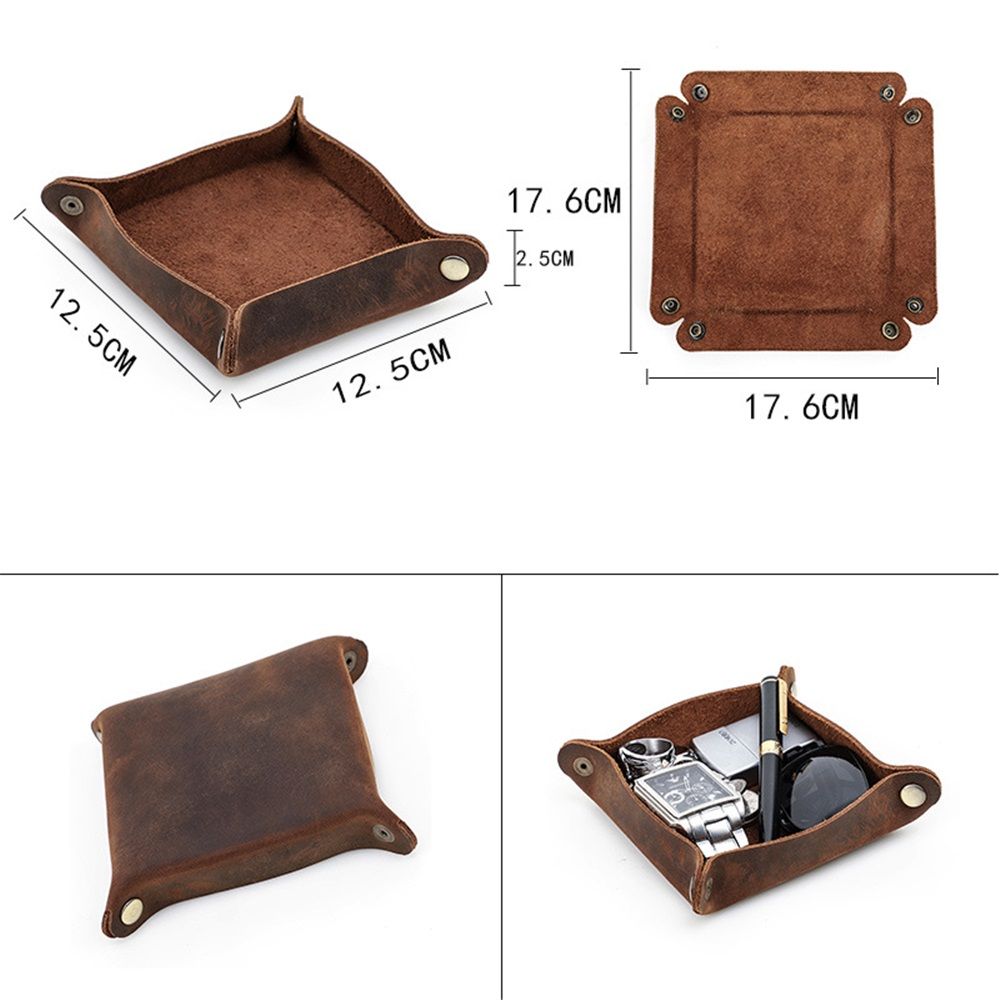 Leather Tray | Desk Organizer | Handmade tray, creative square office desktop, miscellaneous storage box(Brown)