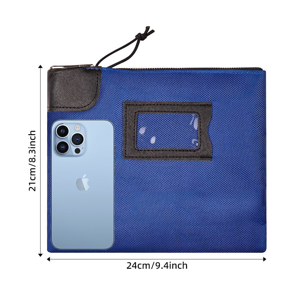Locking Cash Bag with Keys Bank Deposit Bag with Pop-Up Lock and ID Cardholder for Secure Money Storage Safe, Blue