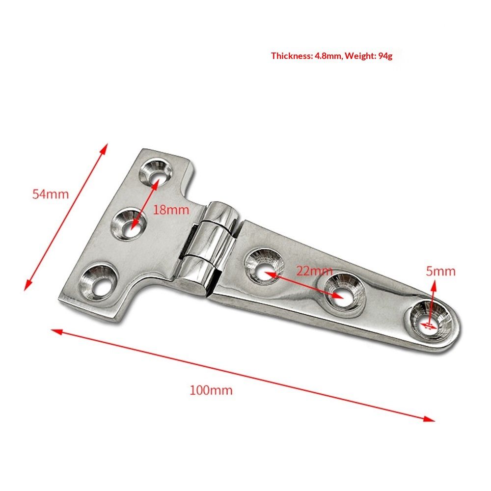 2pcs 316 Stainless Steel T Hinge, Resistance, Mirror Polished, for Cabinet Doors, Garden Gates, Boats, Yachts(100*54*4.8mm)