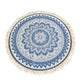 Bohemian countryside circular placemat, suitable for dining tables with tassels, 50cm, used for kitchen dining tables and coffee tables(blue)