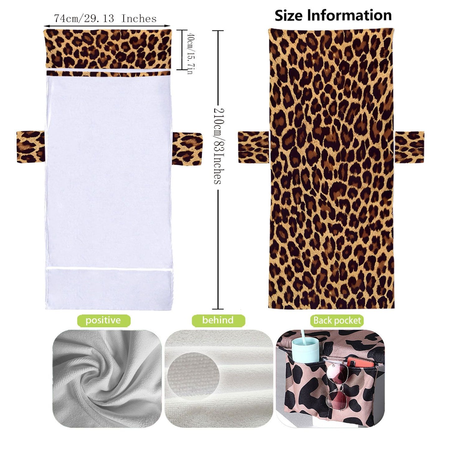 Chair Towel Cover, Portable Chaise Beach Towel, Sunbathing for Beach Pool Patio Garden Courtyard Outdoor Trips, (75x210cm)