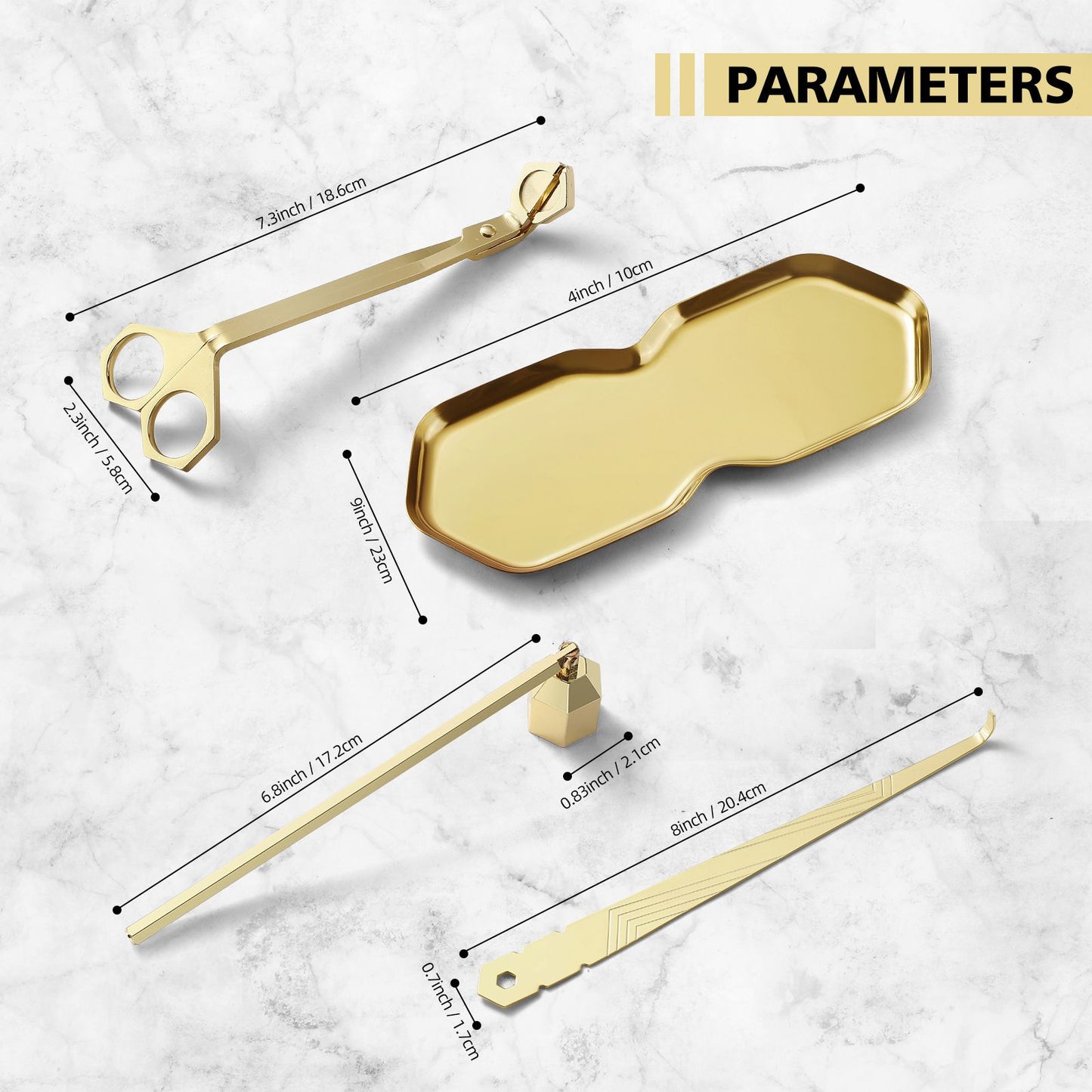 4 in 1 Candle Accessory Set, Wick Trimmer, Candle Snuffer, Wick Scoop, Storage Tray, Perfect for Candle Lovers (golden)