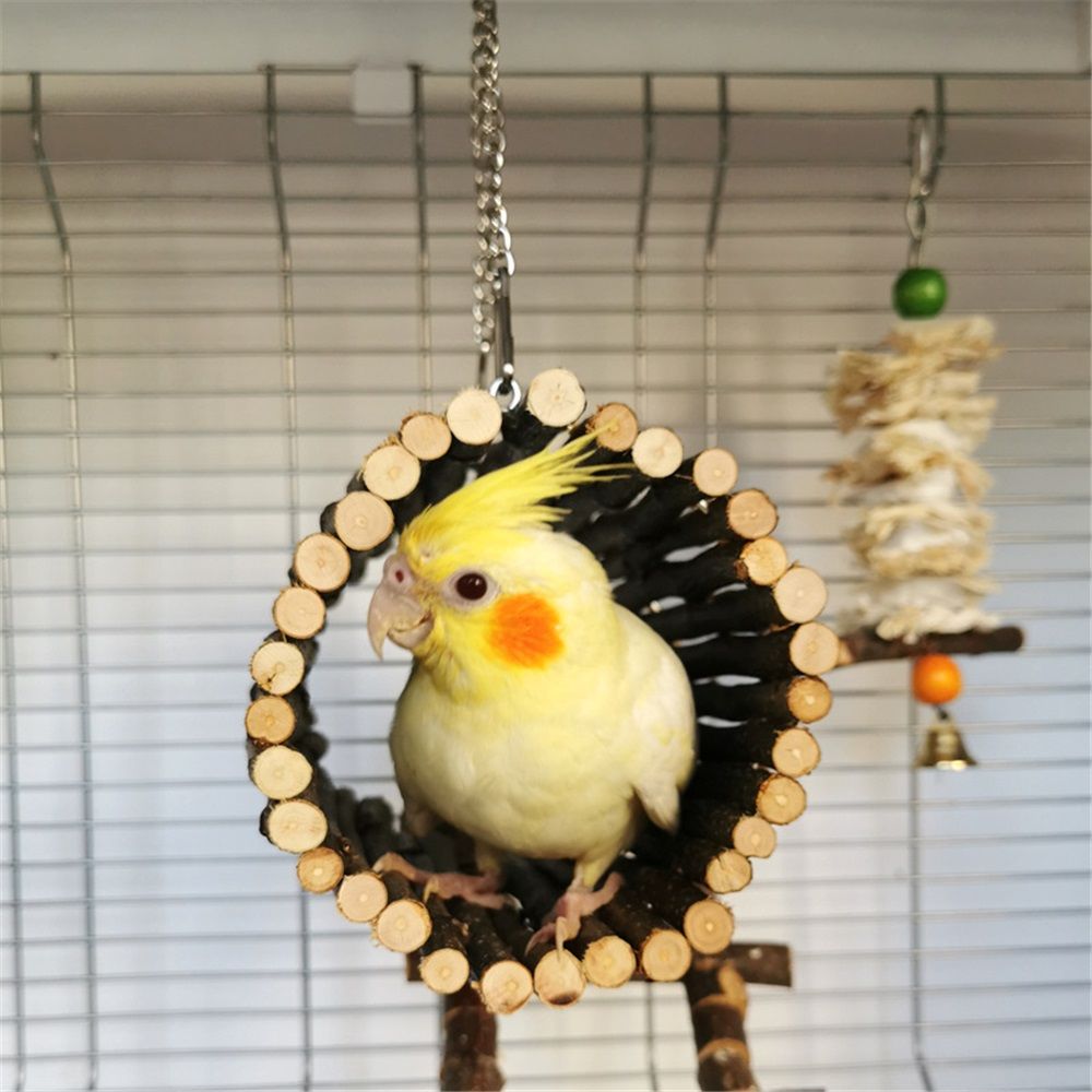 Parrot Swing Toys, Hanging Perch Stand, Natural Willow Wood Hammock, Bird Cage Accessories for Parakeets, Cockatiels, Lovebirds, Hamster, Rat(10*15cm)
