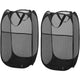 Popup Mesh Laundry Basket, Collapsible and Portable Clothes Washing Laundry Hamper with Reinforced Carry Handle (Black 2pcs)