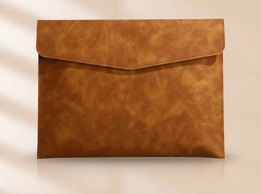 A4 PU Leather Envelope Documents File Portfolio Large Capacity Folders Travel Bag for Paper Letter Stationery Organizer and Tablet Case PC Sleeve (light brown)