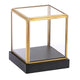 Glass Display Case for Collectibles Vintage Gold Display Box with Black Wood Base for Plants Action Figurine Models Clear Keepsake Box, Square, 3.3x3.3x3.6 Inch