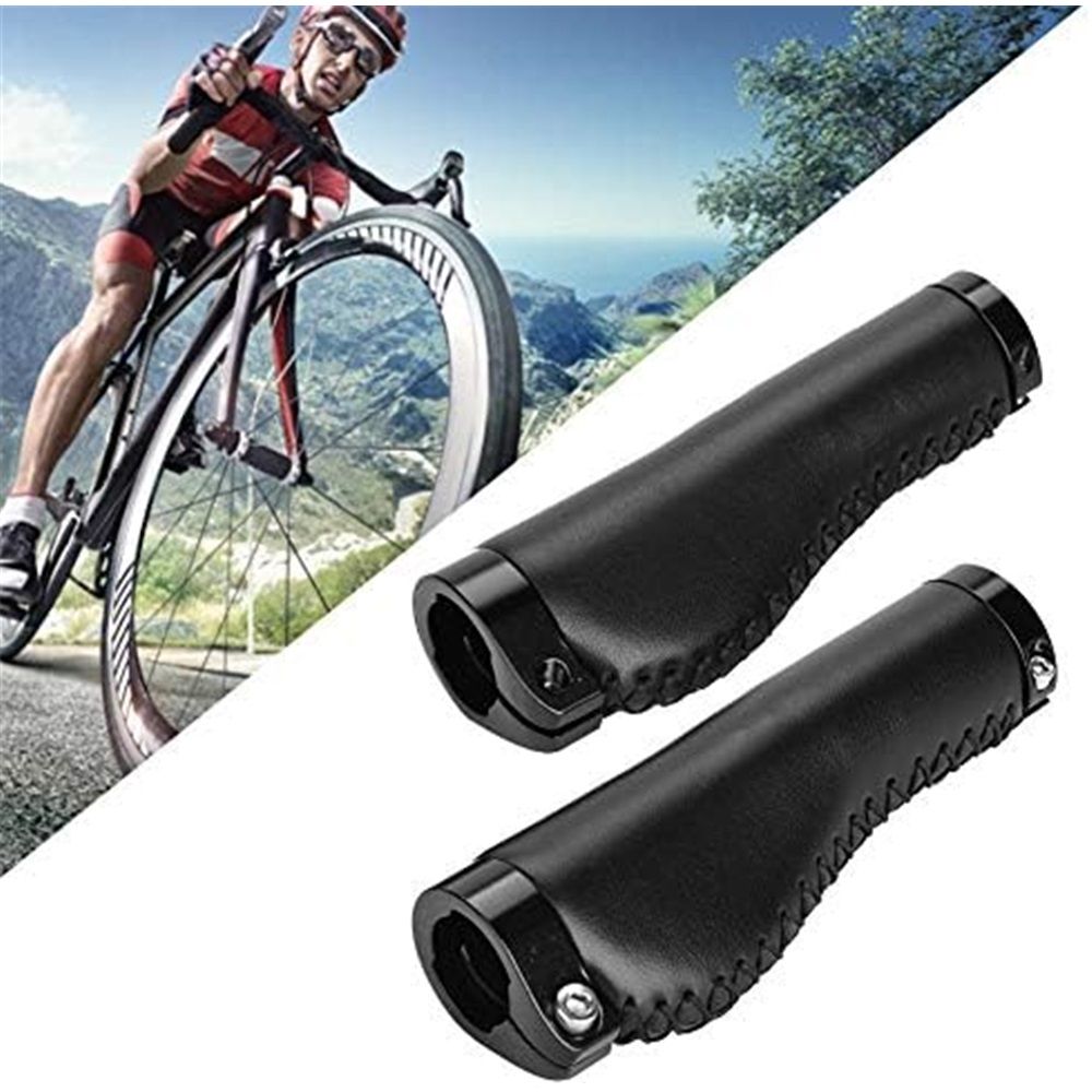 1 Pair Leather Grips Lock On Locking PU Handlebar Grips Grip Handle End Holding Locking Grips for Mountain Bike(Black)