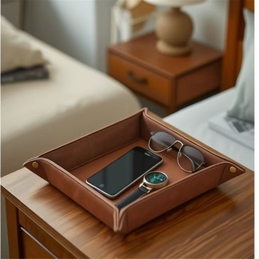 Tray desktop storage rack, detachable 2 compartments tray bedside dressing table bedside table desktop storage board, brown