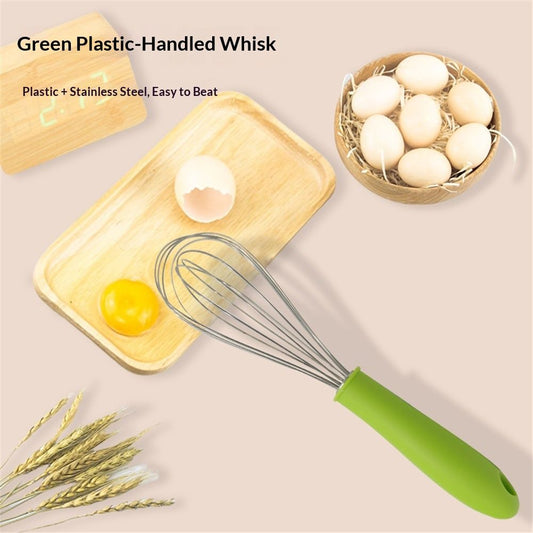 Stainless steel manual egg beater with silicone handle, egg white and cream whisk, household and commercial baking tools, mixerďźGreen P-handle egg beater 10 inchesďź