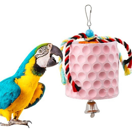 Bird chewing toys, parrot beak grinding calcium stones, with bells, birdcage accessories, parrot cub, hamster, Totoro cage toys(Pink)