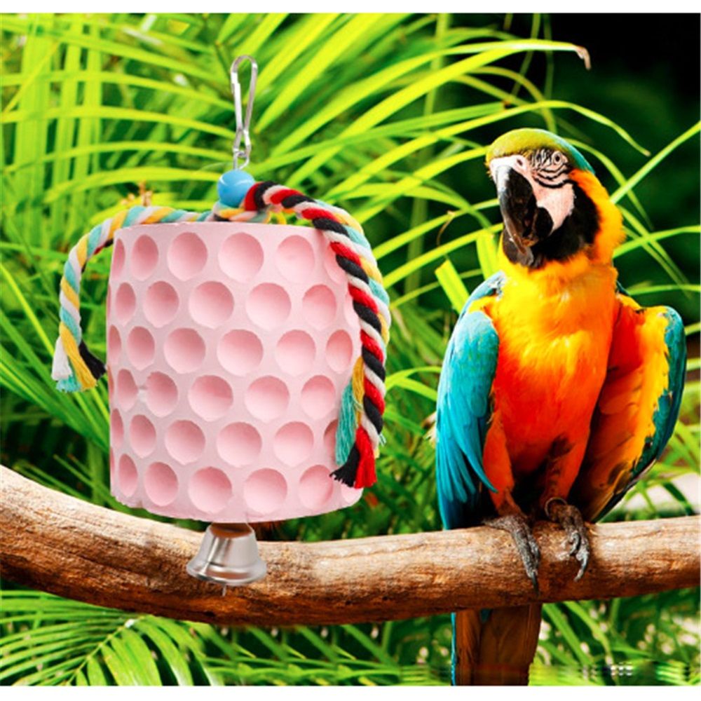 Bird chewing toys, parrot beak grinding calcium stones, with bells, birdcage accessories, parrot cub, hamster, Totoro cage toys(Pink)