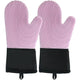 A pair of Silicone Oven Mitts- Extended Oven Mitts Heat Resistant , Oven Gloves with Soft Liner Good to Clean Flexible-Oven Mits Set for Cooking Baking Grilling BBQ(Flat threaded gloves purple)