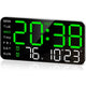 Large Digital Wall Clock, Led Alarm Clock with Big Digits, Date, Temperature, DST, Modern Decor Design for Desk,Brightness for Room, Bedroom, Gift, Yougster and Elderly(White shell green light)
