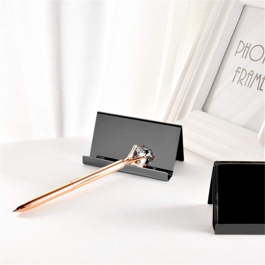 2pcs Business Card Holder, Reflective Stainless Steel Desktop Name Cards Display Stand for Office Desk, Black