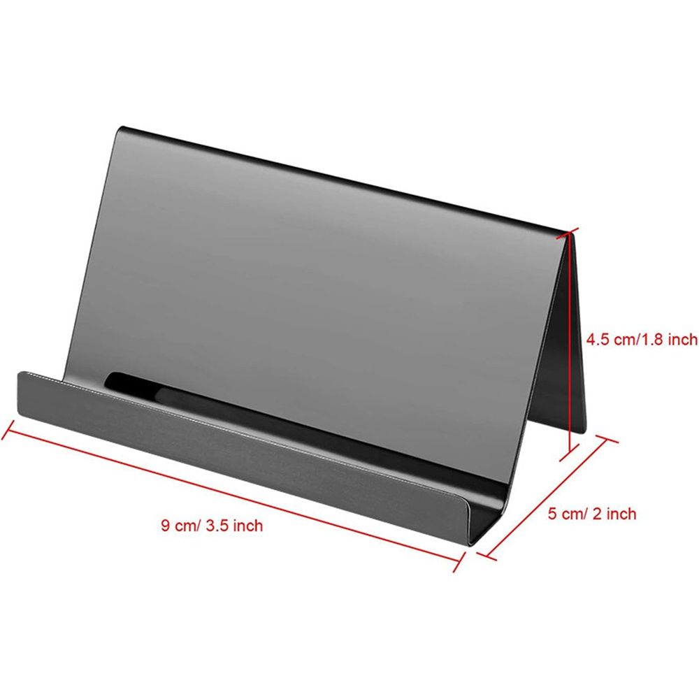 2pcs Business Card Holder, Reflective Stainless Steel Desktop Name Cards Display Stand for Office Desk, Black
