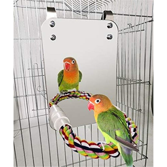 Bird Mirror for Cage, Bird Parrot Mirror with Rope for Cockatiel Conures, Lovebirds, Parrot, Canaries, and Budgies(Mirror+6 Bell String)