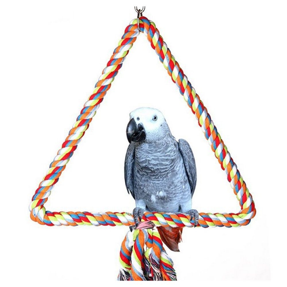 Triangle Bird Rope Swinging Bass - All Natural Material - Climbing and Chewing Safety - Bird Cage Toy Accessories - Perfect for Grey Parrots, Long tailed Parrots, and Cockatows