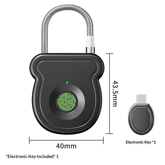 Fingerprint Padlock Lock , Biometric Keyless Thumbprint Combination Lock, USB Rechargeable, for Gym Locker, School Locker, Luggage, Backpack, Suitcaseďźblackďź