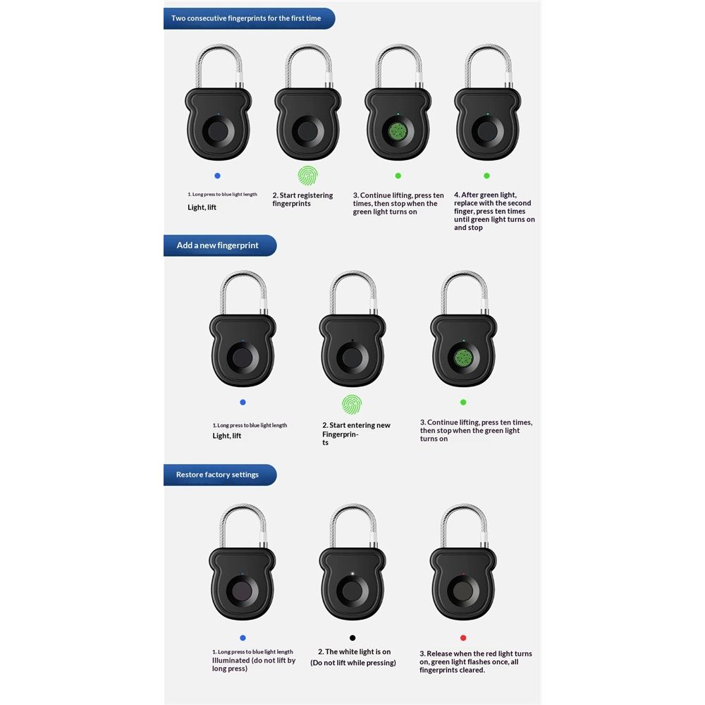 Fingerprint Padlock Lock , Biometric Keyless Thumbprint Combination Lock, USB Rechargeable, for Gym Locker, School Locker, Luggage, Backpack, Suitcase(black)
