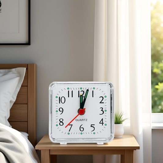 2 pack Analog Alarm Clock, White, Battery Powered, Large Dial, Good for Travel, Heavy Sleepers(Battery not included)