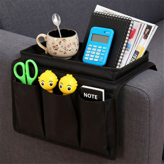 Sofa Armrest Organizer with Cup Holder Tray Chair Arm TV Remote Holder for Recliner Couch Armchair Caddy Bedside Storage Pockets Bag for Cellphone Tablet Book Magazines Drinks Pouch(black)