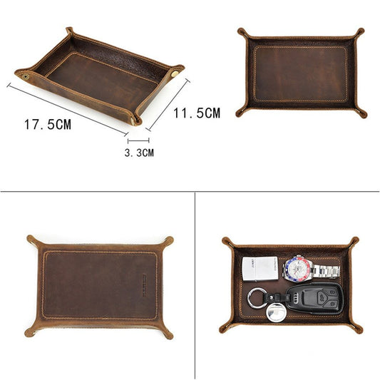 Tray Desktop Storage Organizer – Premium Leather Bedside Vanity Tray Nightstand Caddy Holder for Remote Controller, Keys, Phone, Wallet, Coin, Jewelry