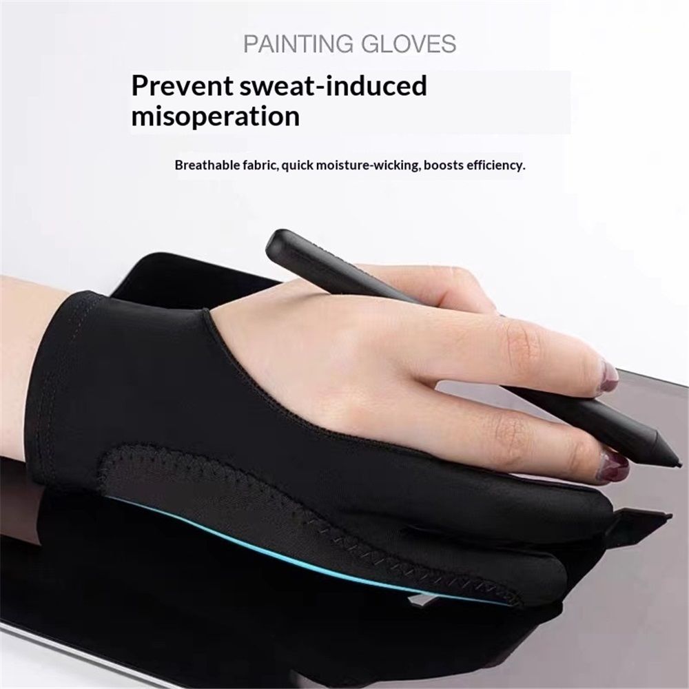 Artists Gloves 4 Pack - Palm Rejection Gloves with Two Fingers for Paper Sketching, Graphics Drawing Tablet, Suitable for Left and Right Hand (Medium)