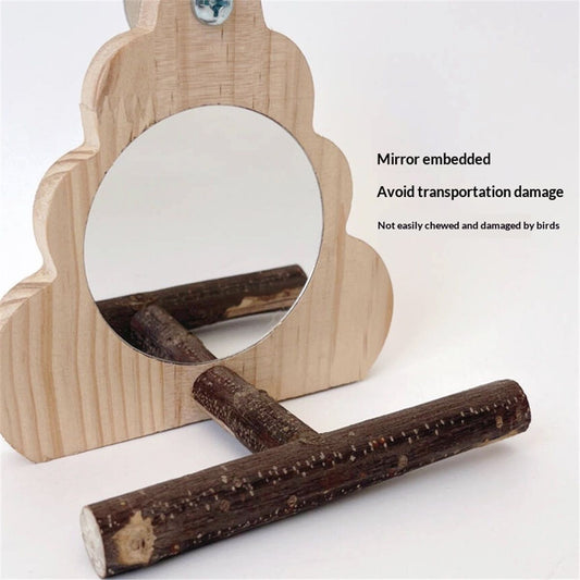 Wooden Bird Mirror for Cage, Parakeet Toys, Interactive Toys,Bird Cage Accessories for Parrots Finch Canaries