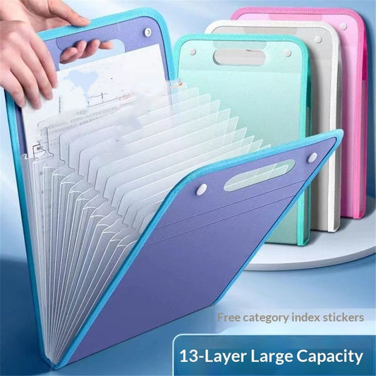 4 Pcs Vertical Expanding File Organizer 13 Pockets, A4 Expanding File Folder with Colorful Labels and Expandable Cover Large Capacity for Work School Home Office (240mm*360mm)