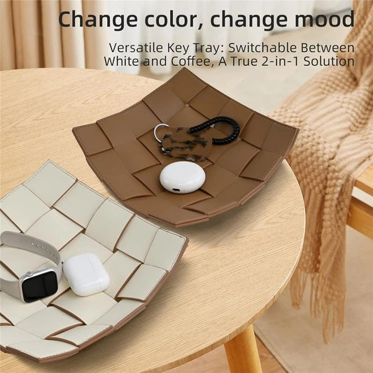 PU Leather Key Bowl for Men Women Entryway Table Nightstand Dump Tray for Wallet, Keys, Jewelry Men's Gift - Coffee & White, 23*6.5cm(only the box)