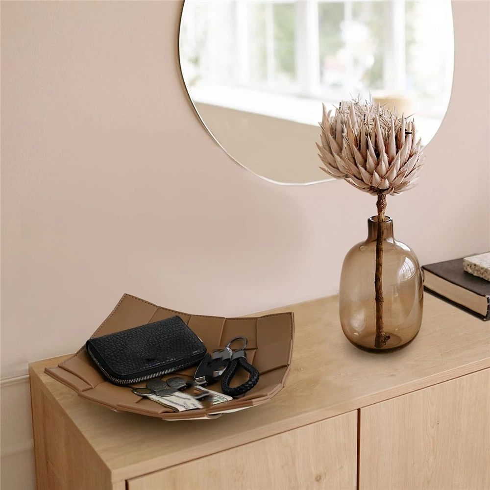 PU Leather Key Bowl for Men Women Entryway Table Nightstand Dump Tray for Wallet, Keys, Jewelry Men's Gift - Coffee & White, 23*6.5cm(only the box)