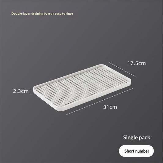 2-Tier Drain Tray for Kitchen Counter, Detachable Plastic Dish Drainer Drying Rack, Multi-Functional Tea/Fruit/Vegetable Drain Board Caddy