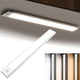 20cm silver LED light strip, wireless magnetic under-cabinet lighting, USB rechargeable, suitable for wardrobes, kitchens, and hallways.