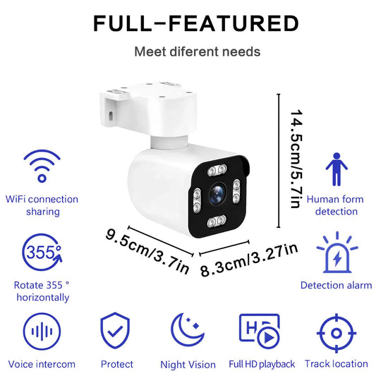 3MPSecurity Cameras for Home, 2.4G Wifi House Surveillance Cameras with Audio And Video, Security Cameras Wireless Outdoor with PTZ And Motion Detection, Wired Outdoor Security Camera Support Color Night Vision, SD Card Video Recording
