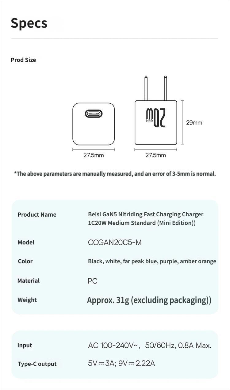 GaN5 Fast charging charger mini 1C 20W-Black