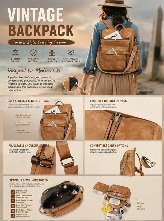 Yellow Apricot Textured Ladies Backpack Set Vintage Large Capacity Shoulder Pack