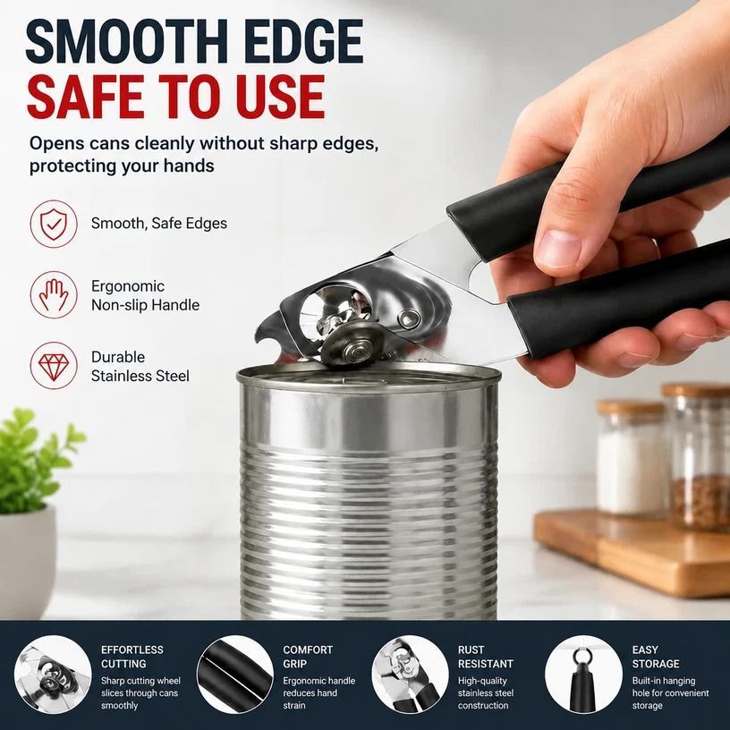 Full Stainless Steel Manual Can Opener Multi Function Kitchen Utensil
