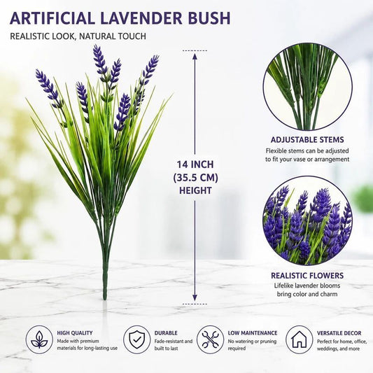 Purple 7 Stem Artificial Lavender Spring Grass Fake Flower Arrangement 9 Pack