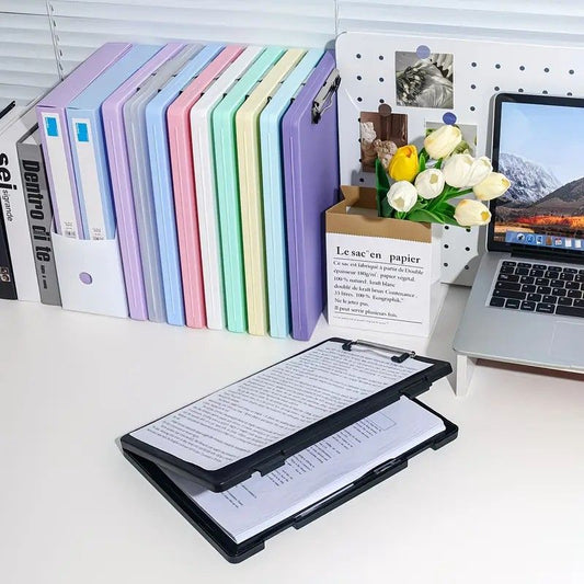 A4 File Box Clip Board 2-in-1, Large Capacity Storage, Strong Metal Clip, Corner Protection Design, Writing Pad, Essential for Organizing Documents/black