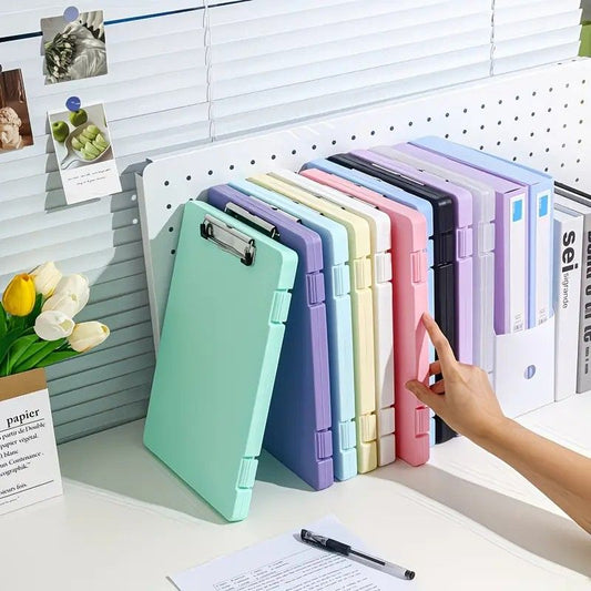 A4 File Box Clip Board 2-in-1, Large Capacity Storage, Strong Metal Clip, Corner Protection Design, Writing Pad, Essential for Organizing Documents/PINK