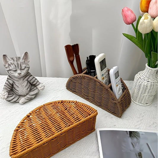 Handwoven Remote Control Storage Box, eco-friendly material, large capacity for categorized storage, fits coffee tables and desktops, easily eliminates clutter, adding a natural and warm touch to your home.ļ¼brownļ¼