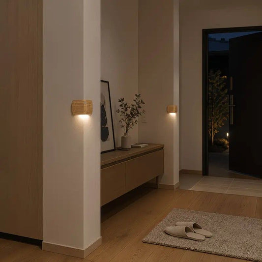 1PCS Magnetic induction corner night light, made of ABS and PVC for lightweight durability, three adjustable color temperatures, 120° motion sensing, USB-C fast charging, suitable for multiple scenarios./shallow wooden-grain