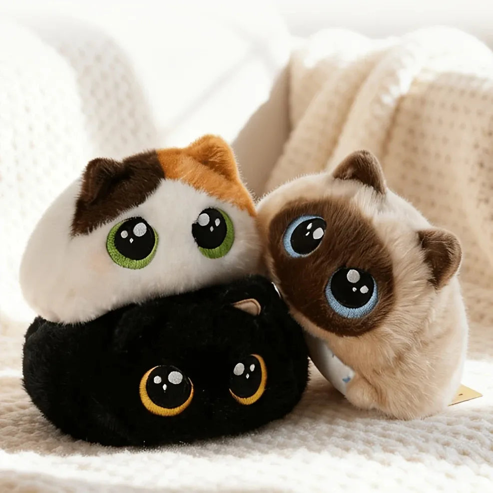 Adorable Big-Eyed Cat Plush Toy – Soft, Fluffy, Palm-Sized, Perfect for Playtime Cuddles and Soothing Companionship. (Dragon Li)