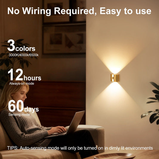 1PCS Induction wall lamp with three-color stepless dimming, 120° auto shut-off, USB rechargeable magnetic installation. Smart motion-sensing LED wall lamp, serving as both a night light and an ambient light./golden