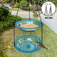 Chain-hung Double-layer Bird Feeder, transparent bowls for easy observation, thickened iron chain for stable load-bearing, adding natural vitality and bird-watching fun to your courtyard.(blue)