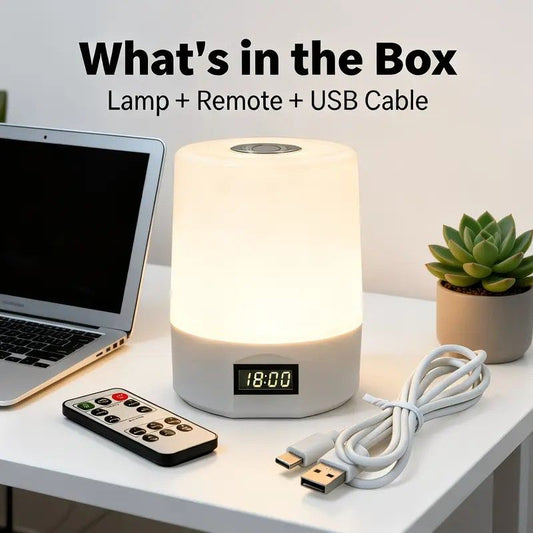 Smart LED Night Light with Clock, Rechargeable Lithium Battery, Remote Control, Suitable for Camping and Bedroom, Soft Glow Eye Protection, Dimmable Color Temperature, Long-Lasting Battery Life for Peaceful Sleep